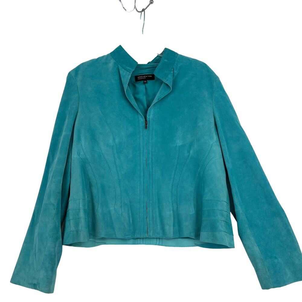 Jones New York Blazer Jacket Size XL Blue Genuine Suede Leather Zip Up Lined